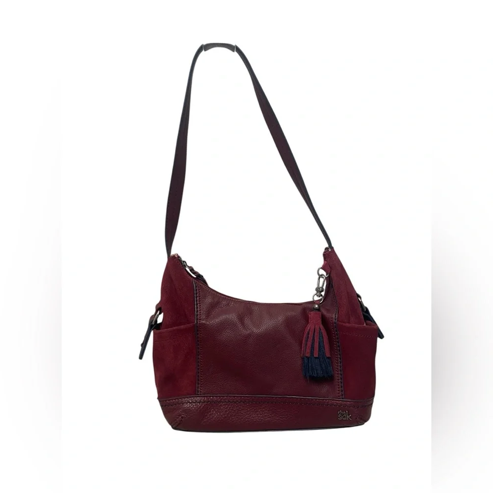 The Sak Marrón Soft Leather and Suede Hobo Zip Shoulder Handbag Purse
